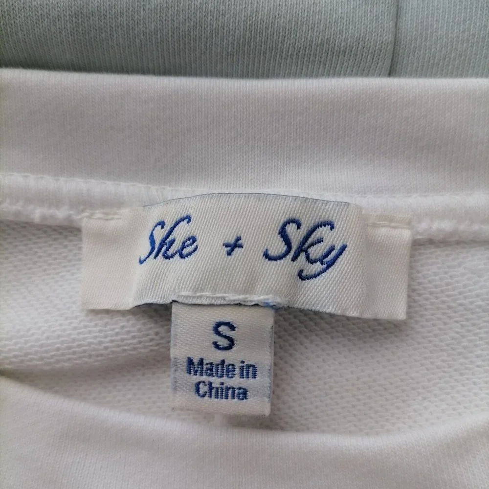 She + Sky Womens Ombre Drop Shoulder Long Sleeve Ripped T-Shirt Top Size S